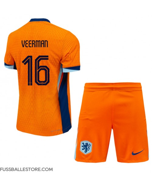 Günstige Niederlande Joey Veerman #16 Heimtrikotsatz Kinder EM 2024 Kurzarm (+ Kurze Hosen)